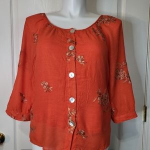 Figueroa and Flower Orange Floral Blouse